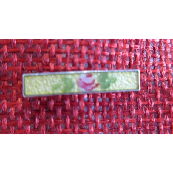 Enamel 'Rose' Art Nouveau Small Tiny Bar Pin Marked Sterling Silver LSP Co .75" - Picture 2 of 8